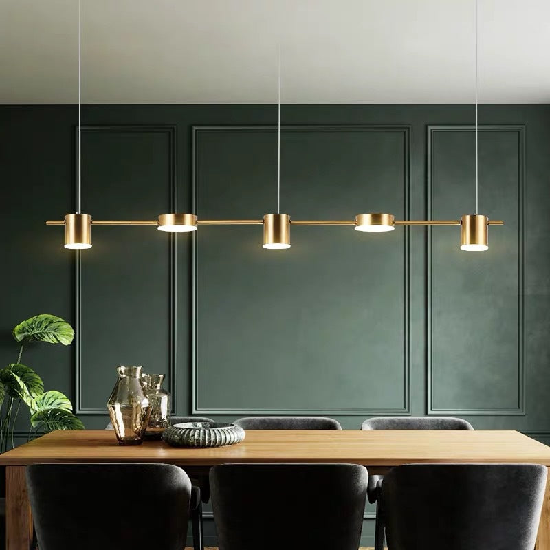Modern Linear Pendant Light | Brass Drum Shade Design