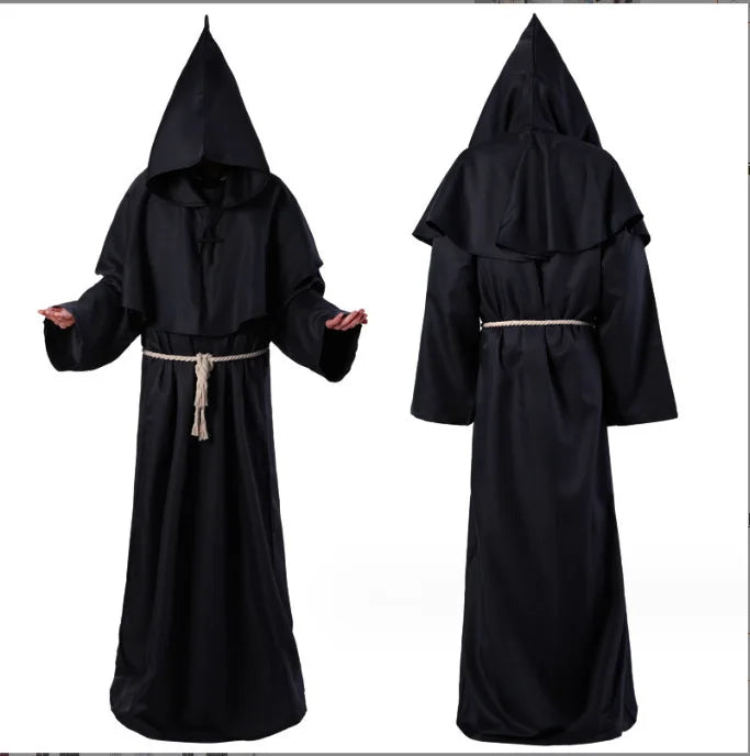 Hooded Monk Friar Robe Costume with Rope Belt, Unisex Adult