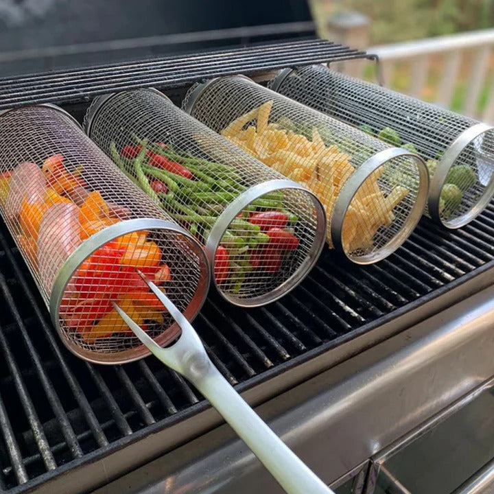 360-Degree Rotating Grill Basket Made of Stainless Steel