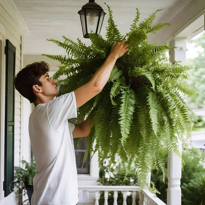 Annie’s Fashion UV Resistant Artificial Boston Fern – Lifelike Outdoor & Indoor Hanging Plant