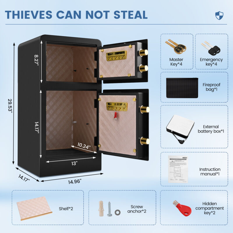 Annie’s Fashion Large Home Safes 4.5Cub Fireproof Double Safes Lockbox Digital Keypad Money Safe