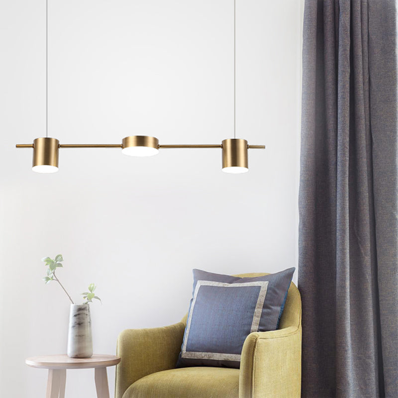Modern Linear Pendant Light | Brass Drum Shade Design