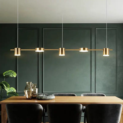 Modern Linear Pendant Light | Brass Drum Shade Design