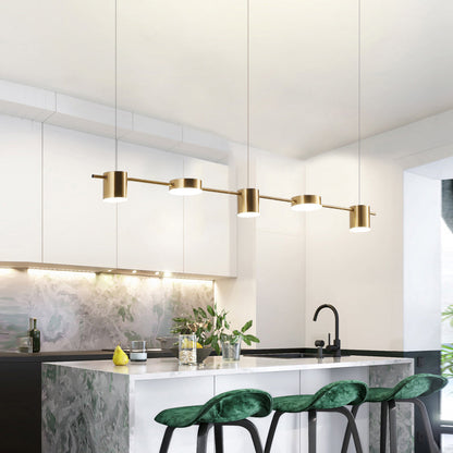 Modern Linear Pendant Light | Brass Drum Shade Design