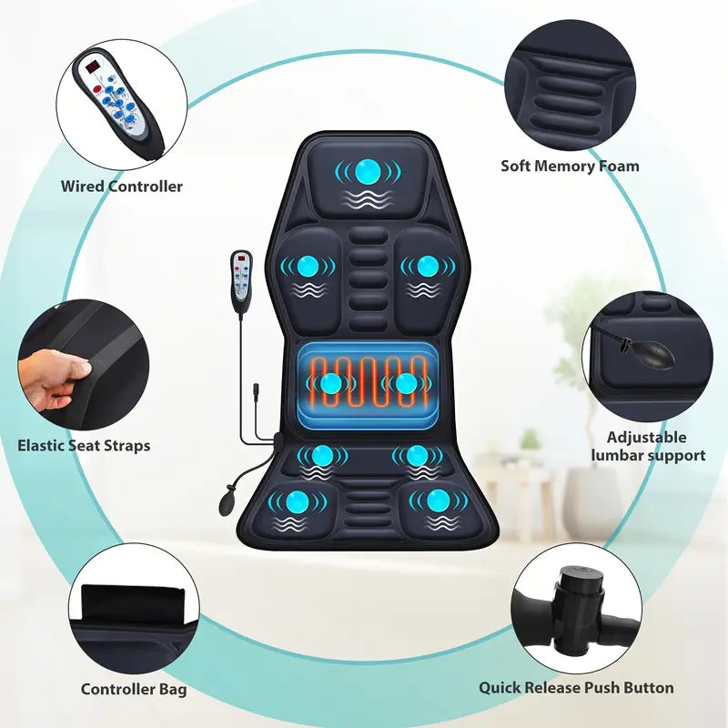 Annie’s Fashion Full Back Massager with Heat – Shiatsu Chair Pad, Deep-Kneading, Adjustable Intensity