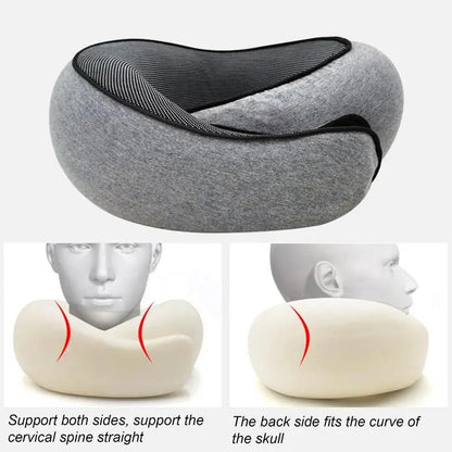 Memory Foam Neck Pillow with Adjustable Strap and Removable Cotton Cover, Includes Carry Bag