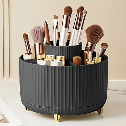 Modern Makeup Storage | Rotating Cosmetic Organizer with Gold Accents