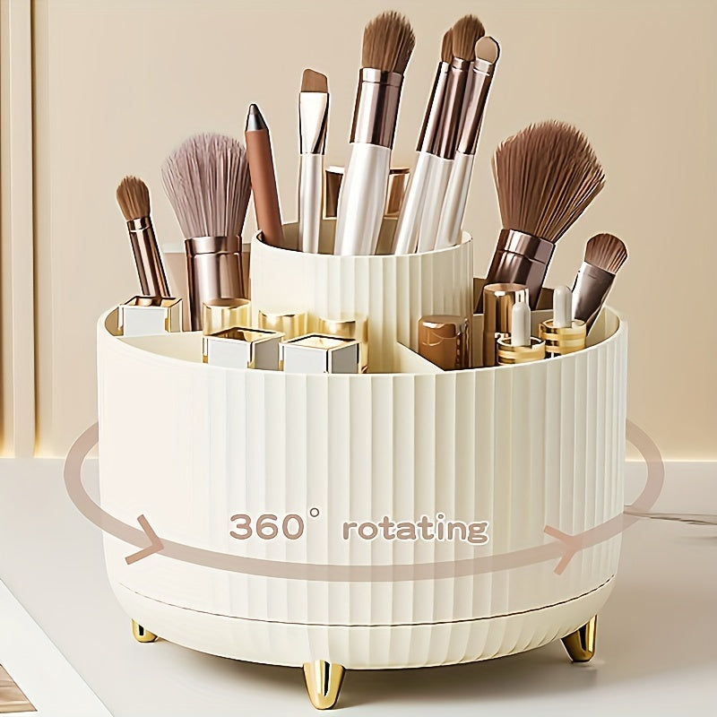 Modern Makeup Storage | Rotating Cosmetic Organizer with Gold Accents
