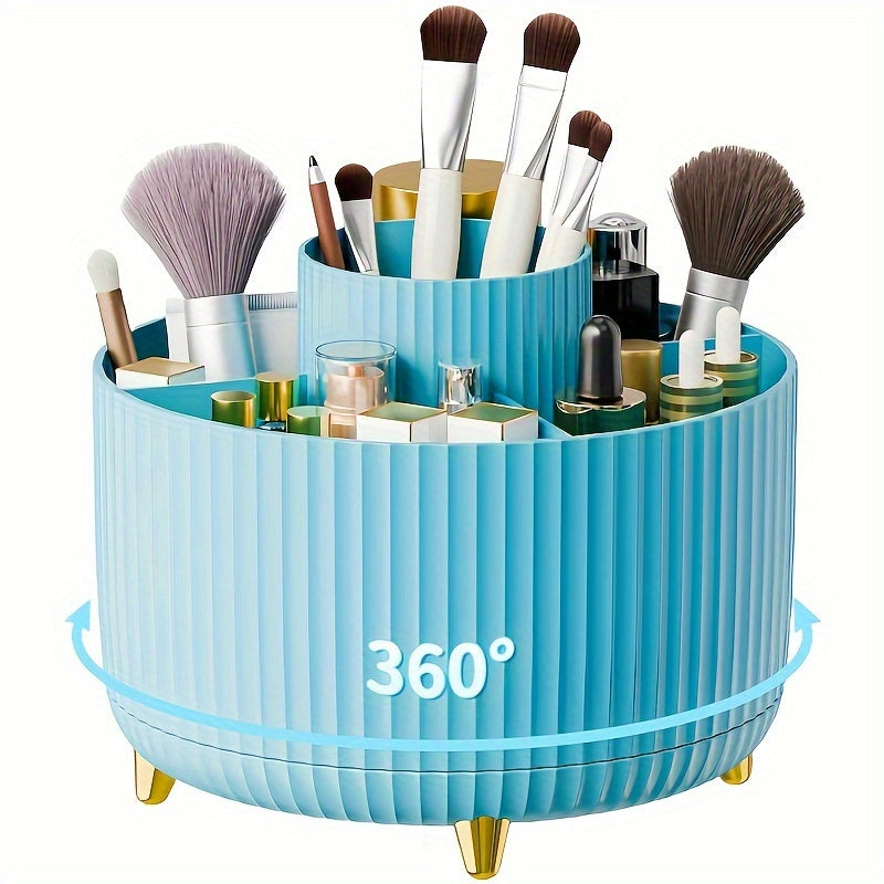 Modern Makeup Storage | Rotating Cosmetic Organizer with Gold Accents