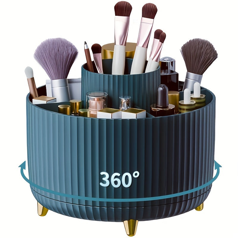 Modern Makeup Storage | Rotating Cosmetic Organizer with Gold Accents