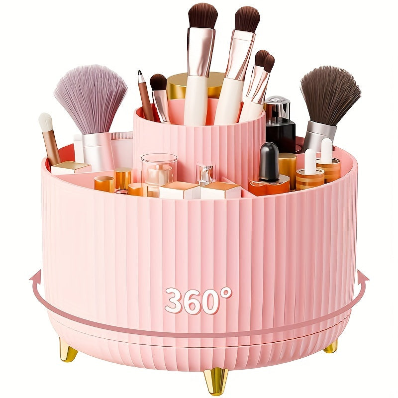 Modern Makeup Storage | Rotating Cosmetic Organizer with Gold Accents