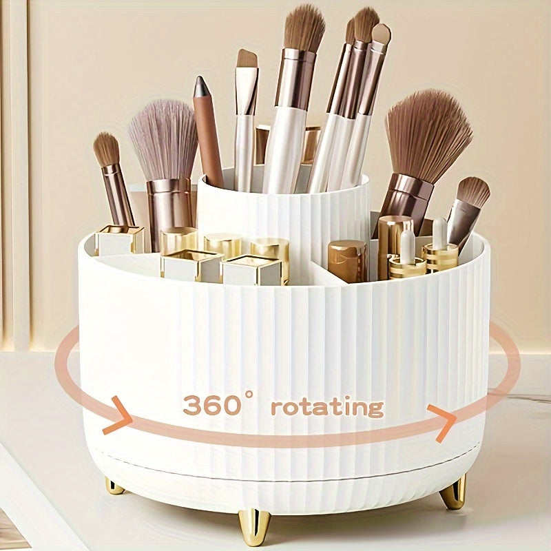 Modern Makeup Storage | Rotating Cosmetic Organizer with Gold Accents