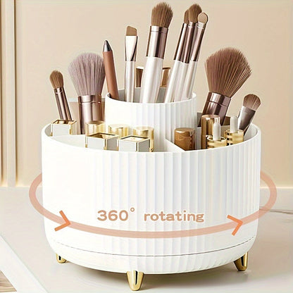 Modern Makeup Storage | Rotating Cosmetic Organizer with Gold Accents