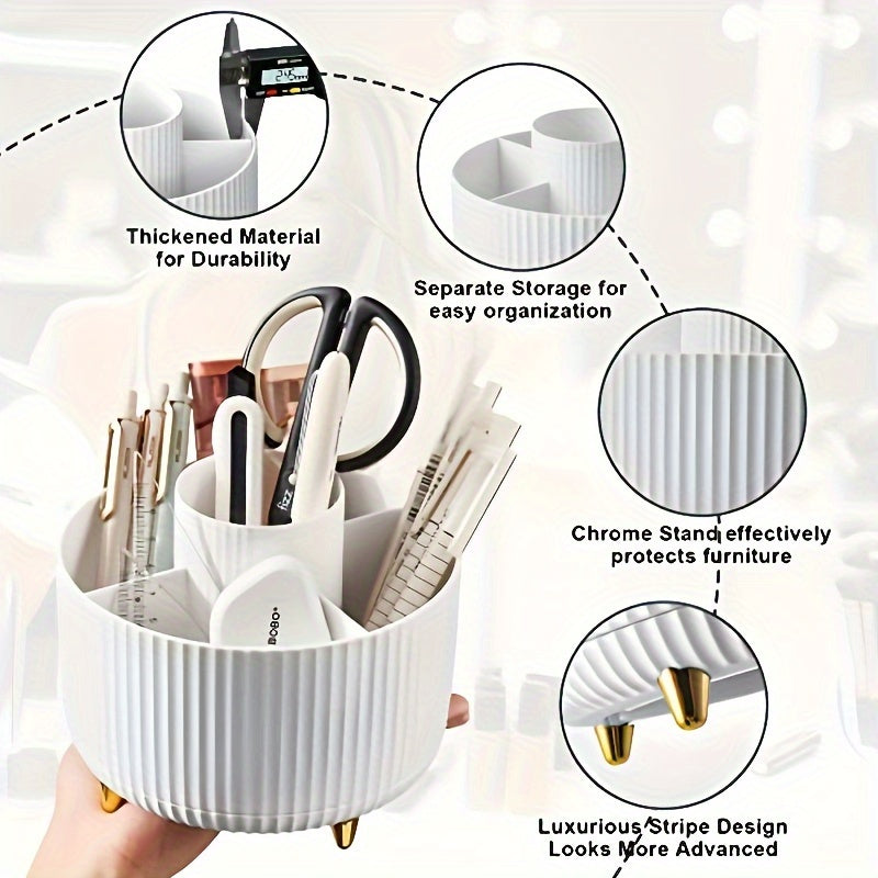 Modern Makeup Storage | Rotating Cosmetic Organizer with Gold Accents