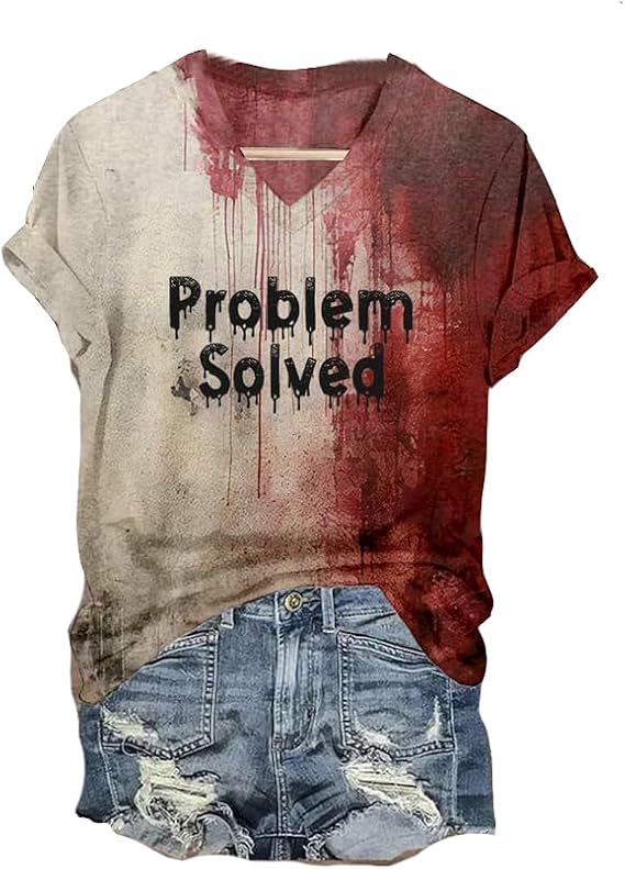 Annies-fashion – Women’s V-Neck Scary Print Tee
