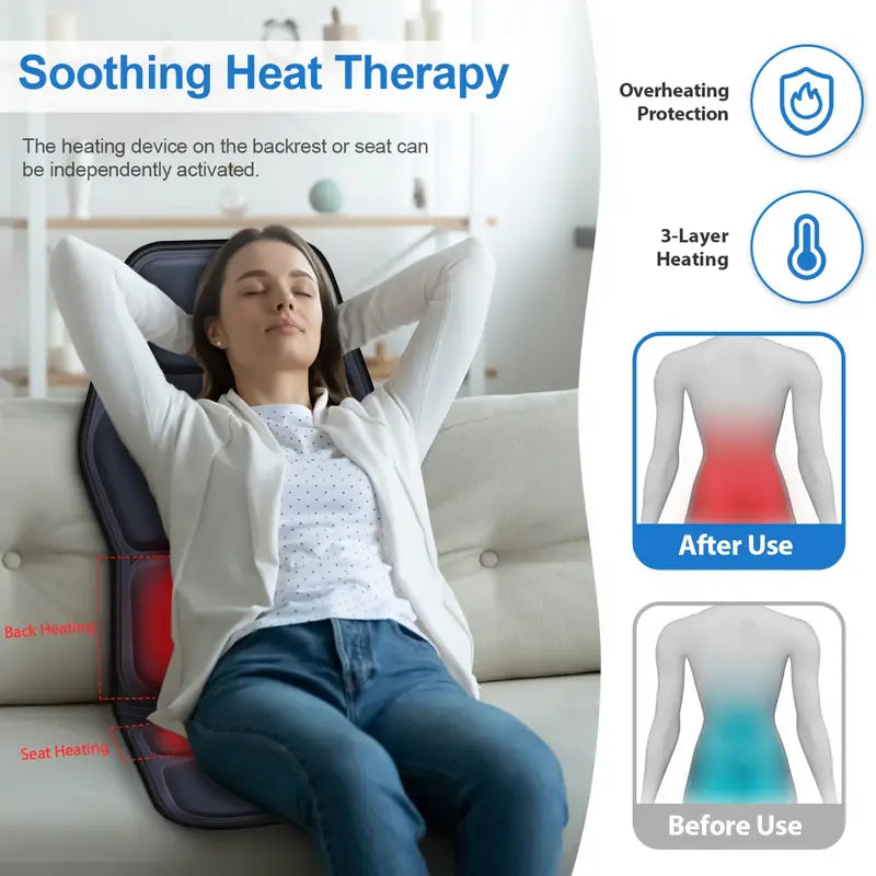 Annie’s Fashion Full Back Massager with Heat – Shiatsu Chair Pad, Deep-Kneading, Adjustable Intensity