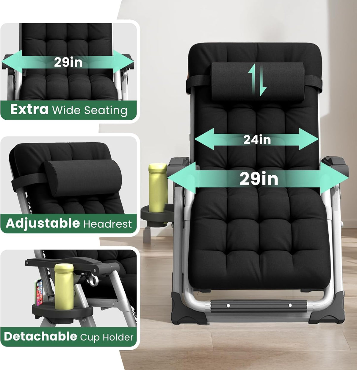 Annie’s Fashion Reclining Outdoor Chair for Seniors – Adjustable Folding Lounger, Holds 500 LB