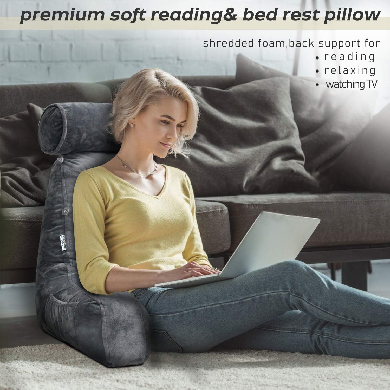 Annie Reading Pillow with Arms – Backrest Support Cushion for Bed & Couch - Image 5