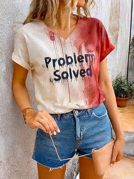 Annies-fashion – Women’s V-Neck Scary Print Tee