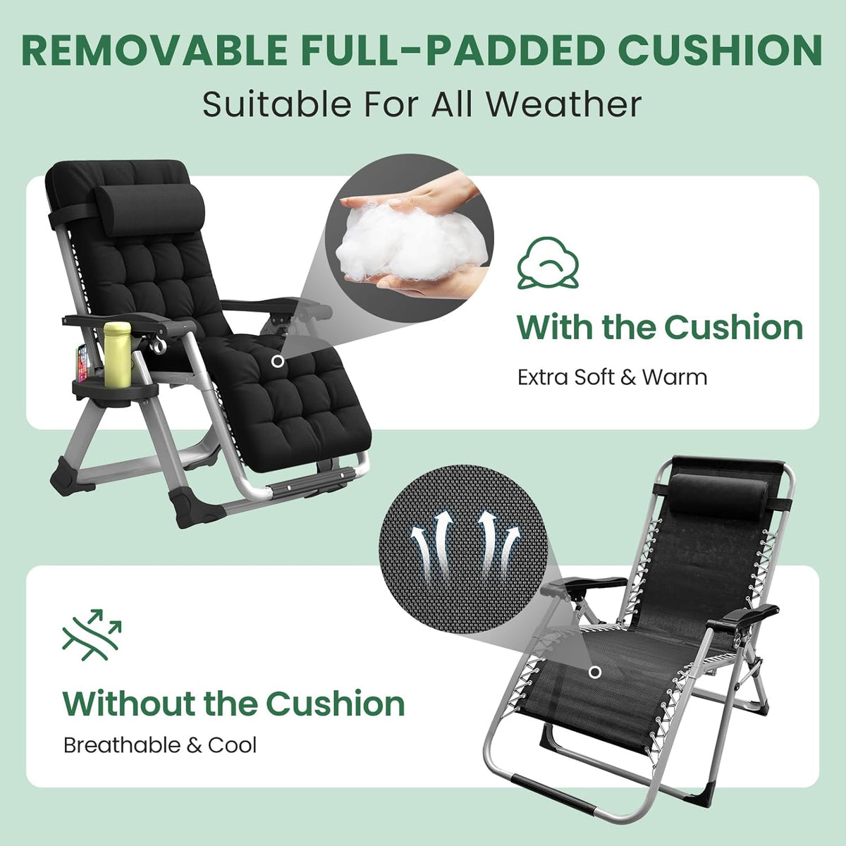 Annie’s Fashion Reclining Outdoor Chair for Seniors – Adjustable Folding Lounger, Holds 500 LB