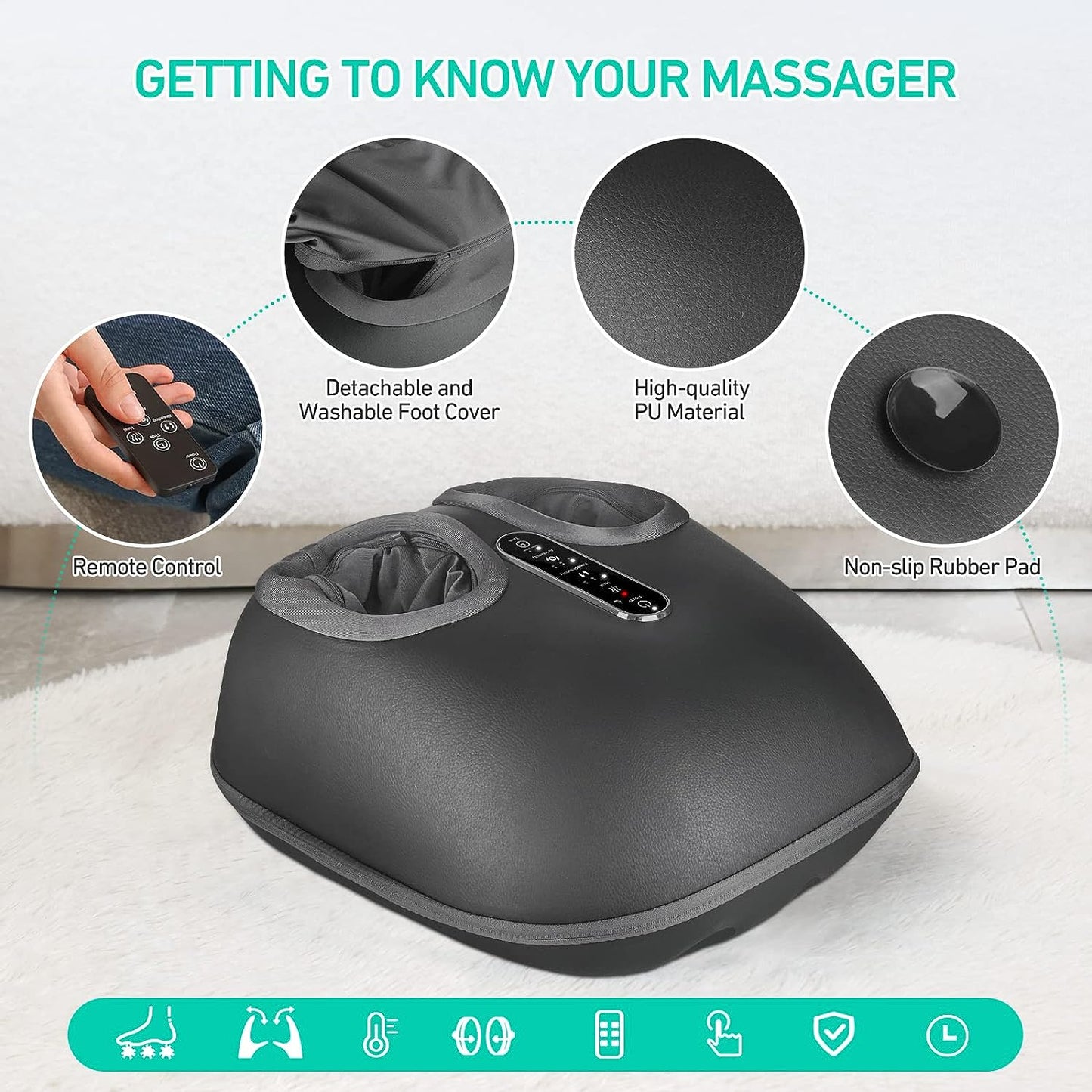 Annie Shiatsu Foot Massager with Heat – Kneading, Vibration & Air Compression for Deep Tissue Relief - Image 3