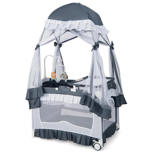 Annie’s Fashion Portable Baby Playard Crib Bassinet Bed W/ Table Canopy Music Box