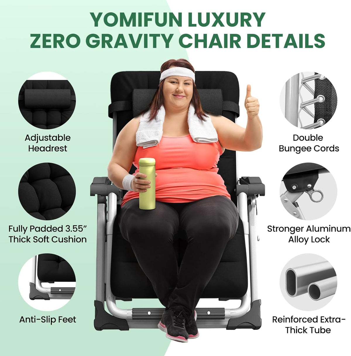 Annie’s Fashion Outdoor Lounge Chair for Back Pain – Reclining Folding Chair, 500LB Support