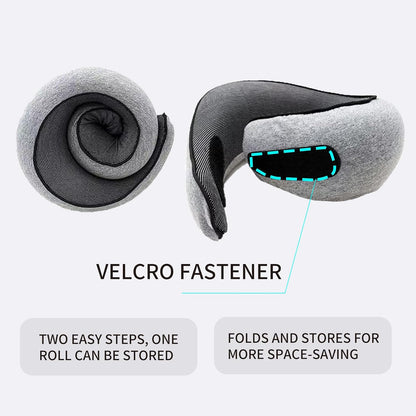 Memory Foam Neck Pillow with Adjustable Strap and Removable Cotton Cover, Includes Carry Bag