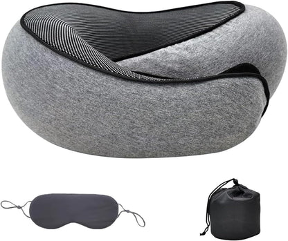 Memory Foam Neck Pillow with Adjustable Strap and Removable Cotton Cover, Includes Carry Bag