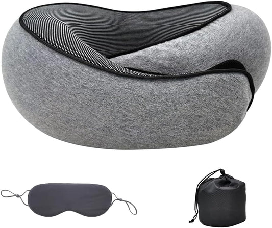 Memory Foam Neck Pillow with Adjustable Strap and Removable Cotton Cover, Includes Carry Bag