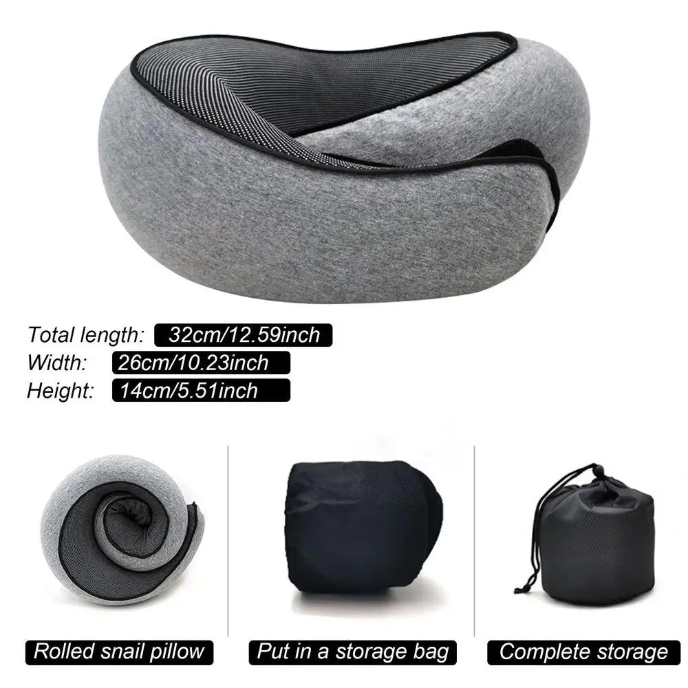 Memory Foam Neck Pillow with Adjustable Strap and Removable Cotton Cover, Includes Carry Bag
