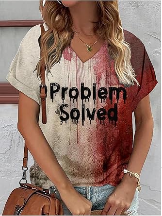 Annies-fashion – Women’s V-Neck Scary Print Tee