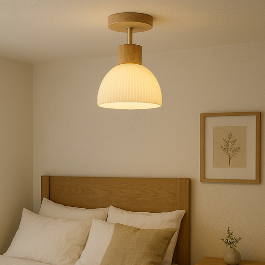 Scandinavian Ceiling Light | Wood Glass Dome Design