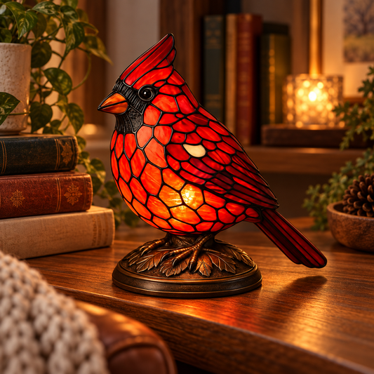 Cardinal Bird Decorative Lamp Stained Glass Nightlight