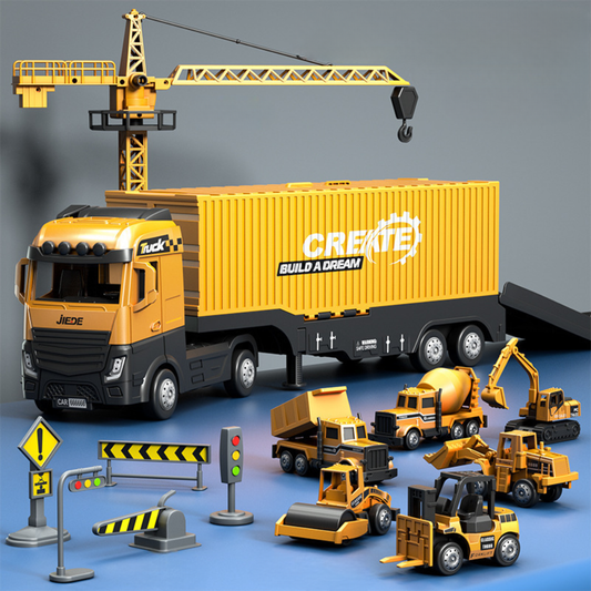 Toy Trucks Playset with Crane, Construction Truck Toys with Light and Sound, Fine Motor Skills Toys for Kids Age 3 to 5