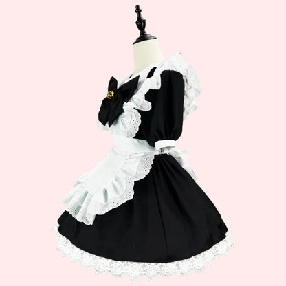 Annies-fashion – Elegant Gothic Maid Costume Set with Ruffled Dress & Apron for Halloween