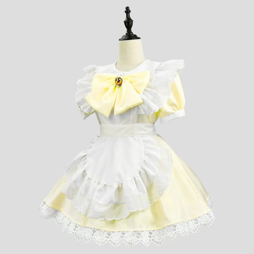 Annies-fashion – Elegant Gothic Maid Costume Set with Ruffled Dress & Apron for Halloween