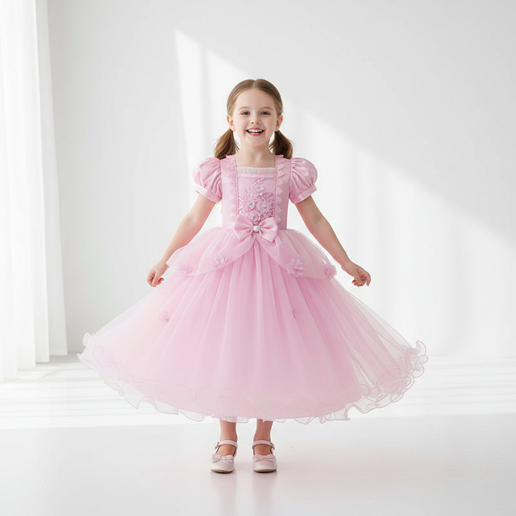 Annies-fashion – Enchanting Princess Dress | Girls' Lace Party Gown with Puff Sleeves | Perfect for Halloween and Special Events