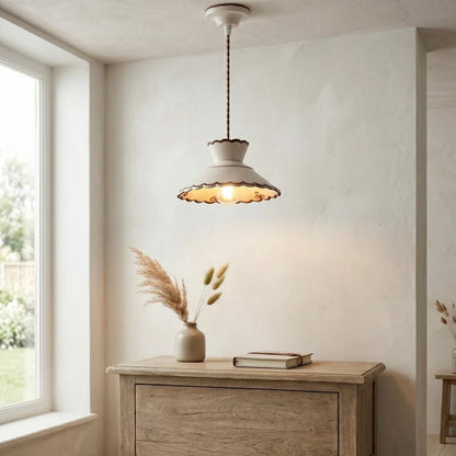 Pleated Ceramic Pendant Light with Adjustable Cord and Metal Mount