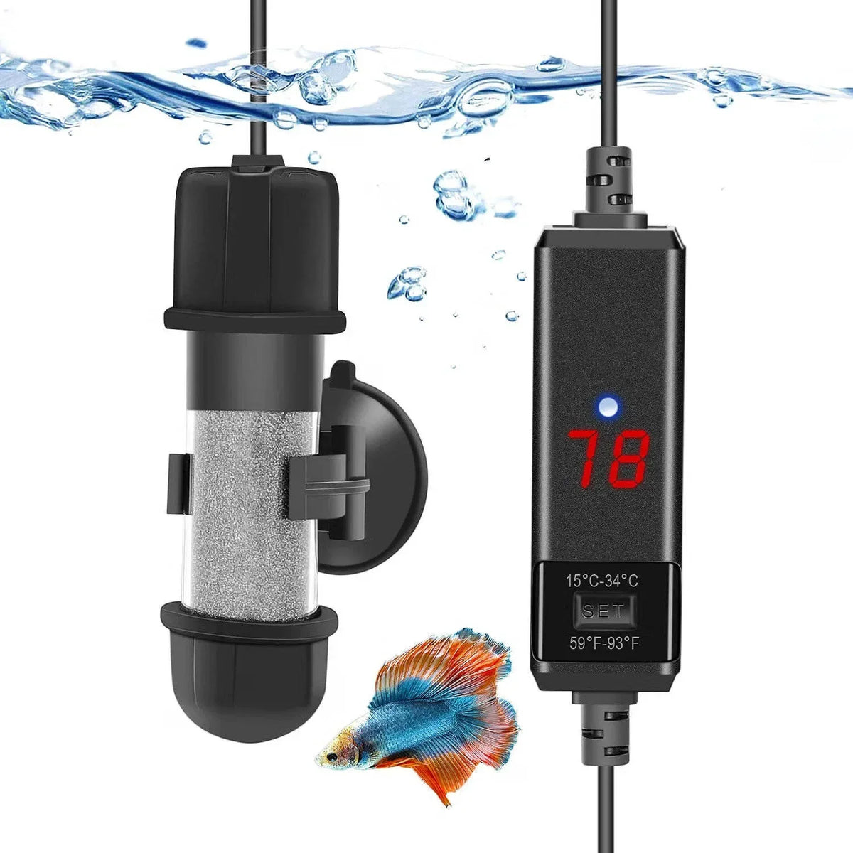 Aquarium Heater Submersible Quartz Glass LED Display Auto Shutoff