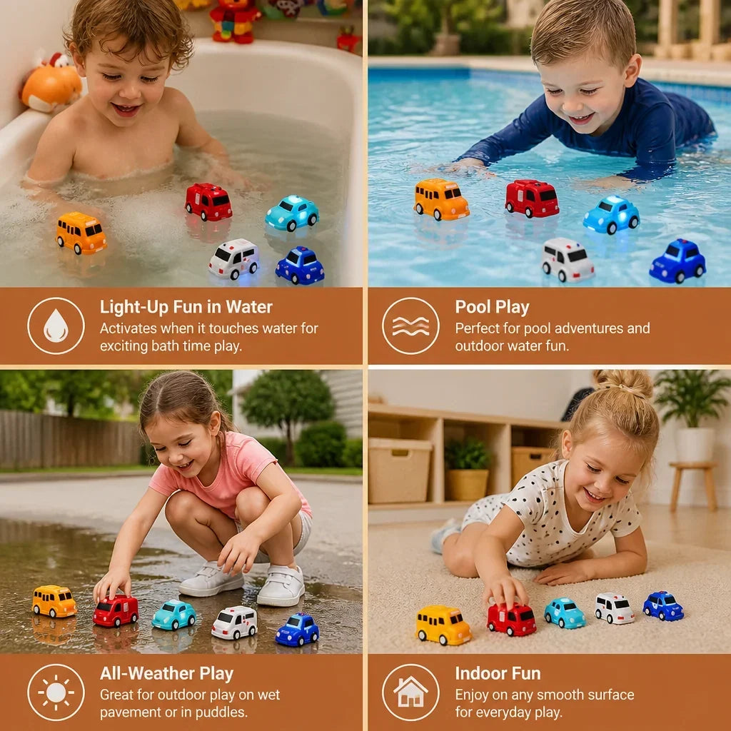 Bath Toy Car Set Floating Water-Activated Glow