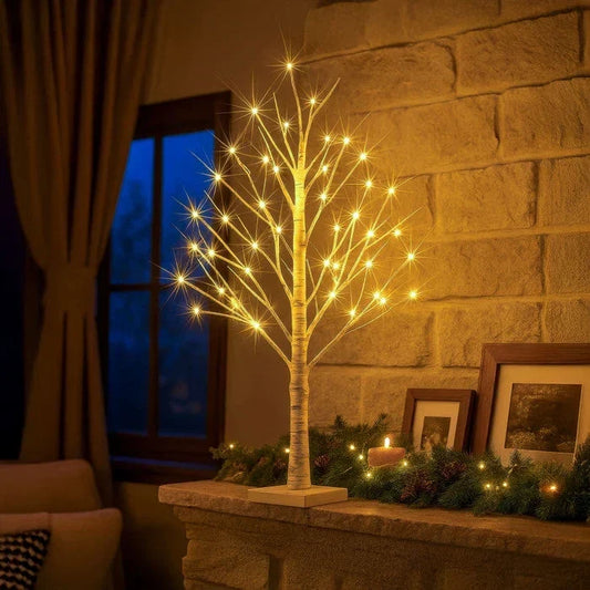 Bedside Lamp Birch Branch Battery & Outlet Warm Glow