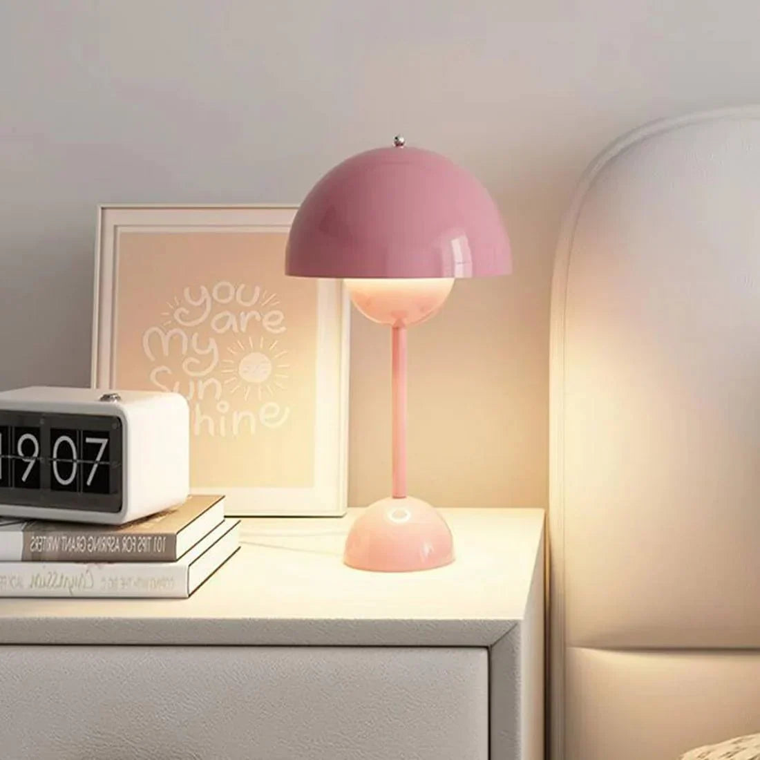 Bedside Table Lamp Dimmable Cable-Free Gold-Plated Base