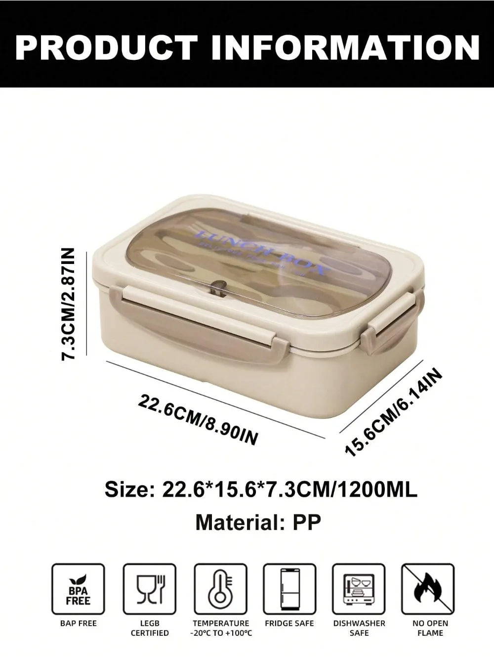 Bento Box 4 Sealed Compartments With Cutlery