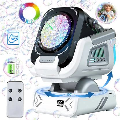 Bubble Machine Auto-Rotating USB Rechargeable RGB Lights