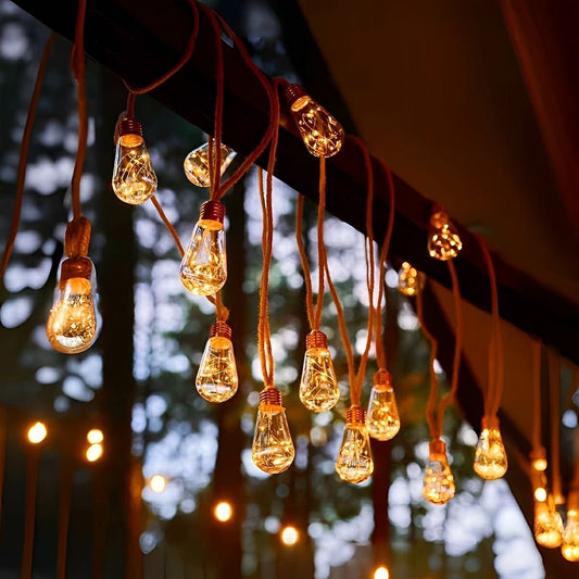 Annies-fashion – Outdoor String Lights | Solar-Powered LED Bulbs with Hemp Rope Design | Warm White Light for Patios and Gardens