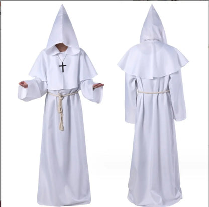 Hooded Monk Friar Robe Costume with Rope Belt, Unisex Adult