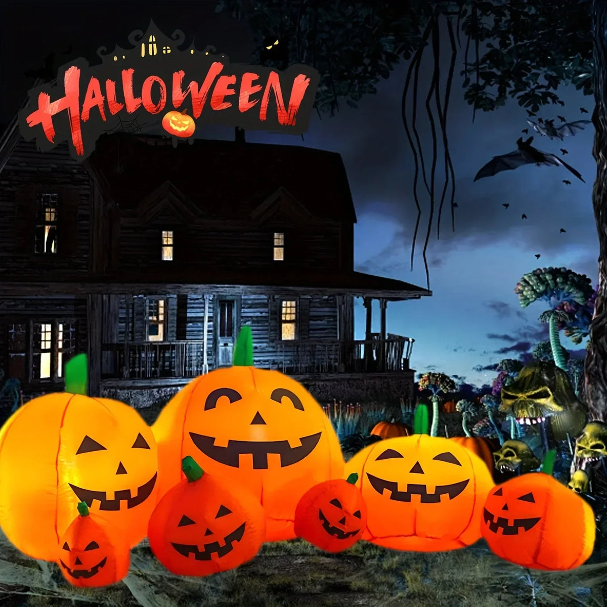 7.5 ft Halloween Inflatable Pumpkin Stack with 7 Pumpkins and LEDs