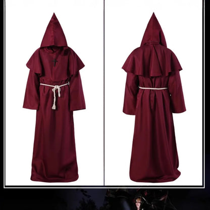 Hooded Monk Friar Robe Costume with Rope Belt, Unisex Adult