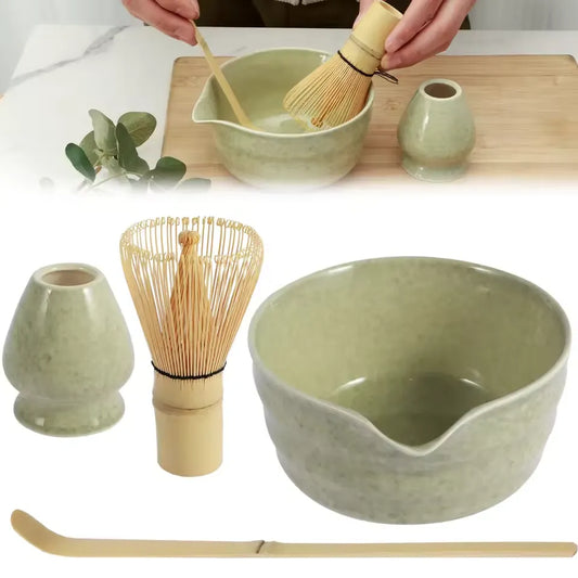 Traditional Matcha Tea Set | Ceramic Bowl With Bamboo Tools